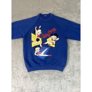 Vintage 1983 Betty Boop Sweatshirt Mens Medium Blue Aerobics Graphic Pullover